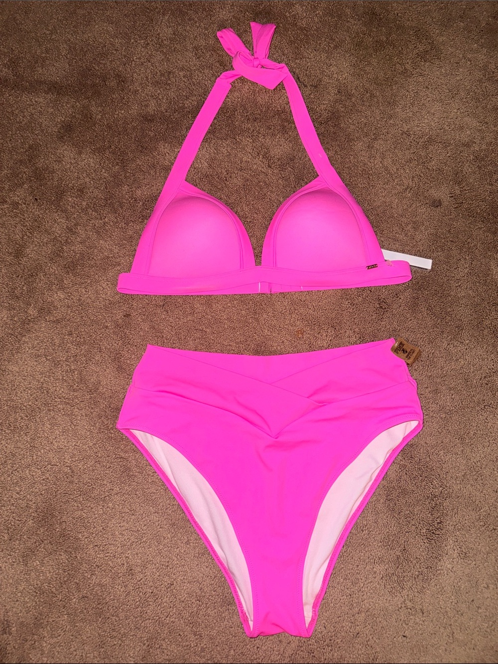 NWT Victoria’s Secret PINK Neon Pink High-Waist Bikini Set Size XLarge